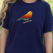 Vintage Rainbow Bird T-Shirt – Retro Minimalist Birdwatcher Vibes