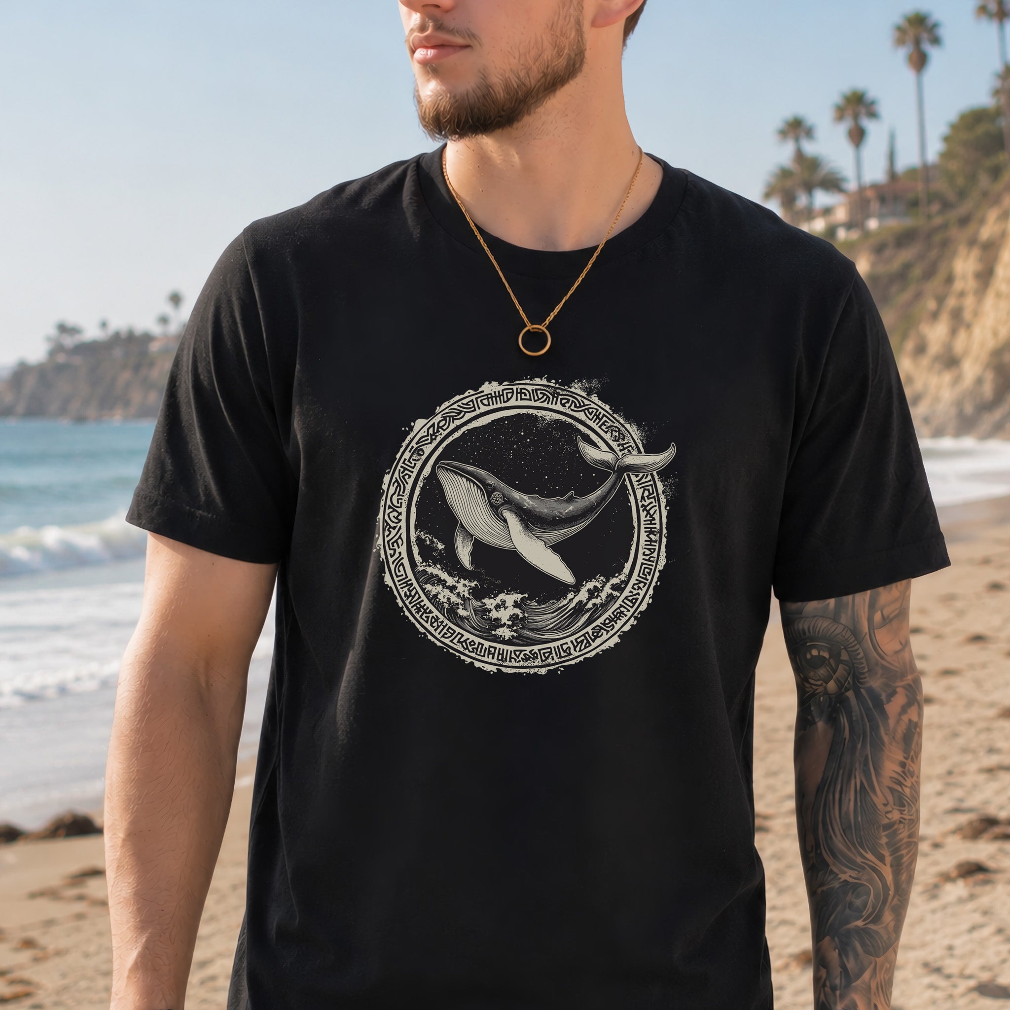 Nautical Legend: Grungy Whale & Celtic Design T-Shirt