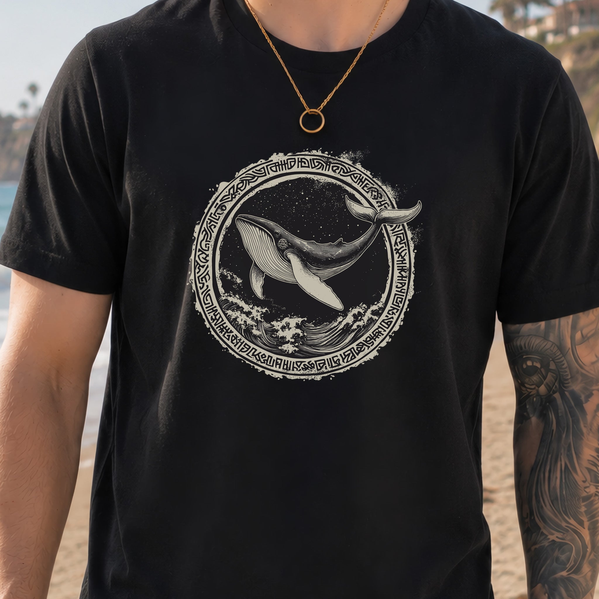 Nautical Legend: Grungy Whale & Celtic Design T-Shirt