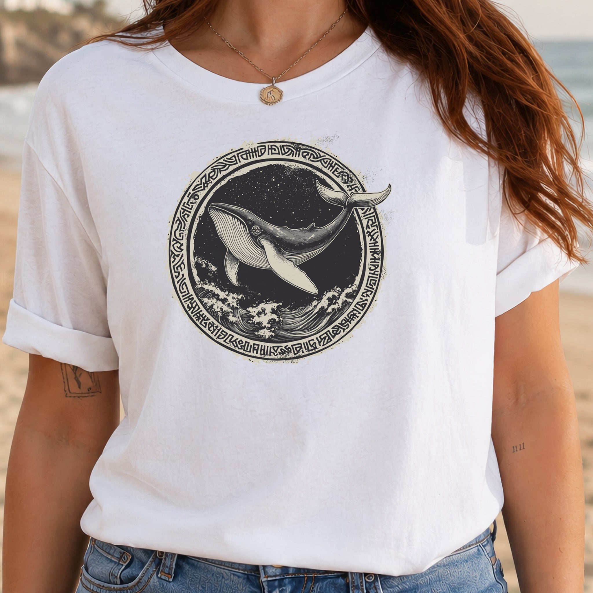 Nautical Legend: Grungy Whale & Celtic Design T-Shirt