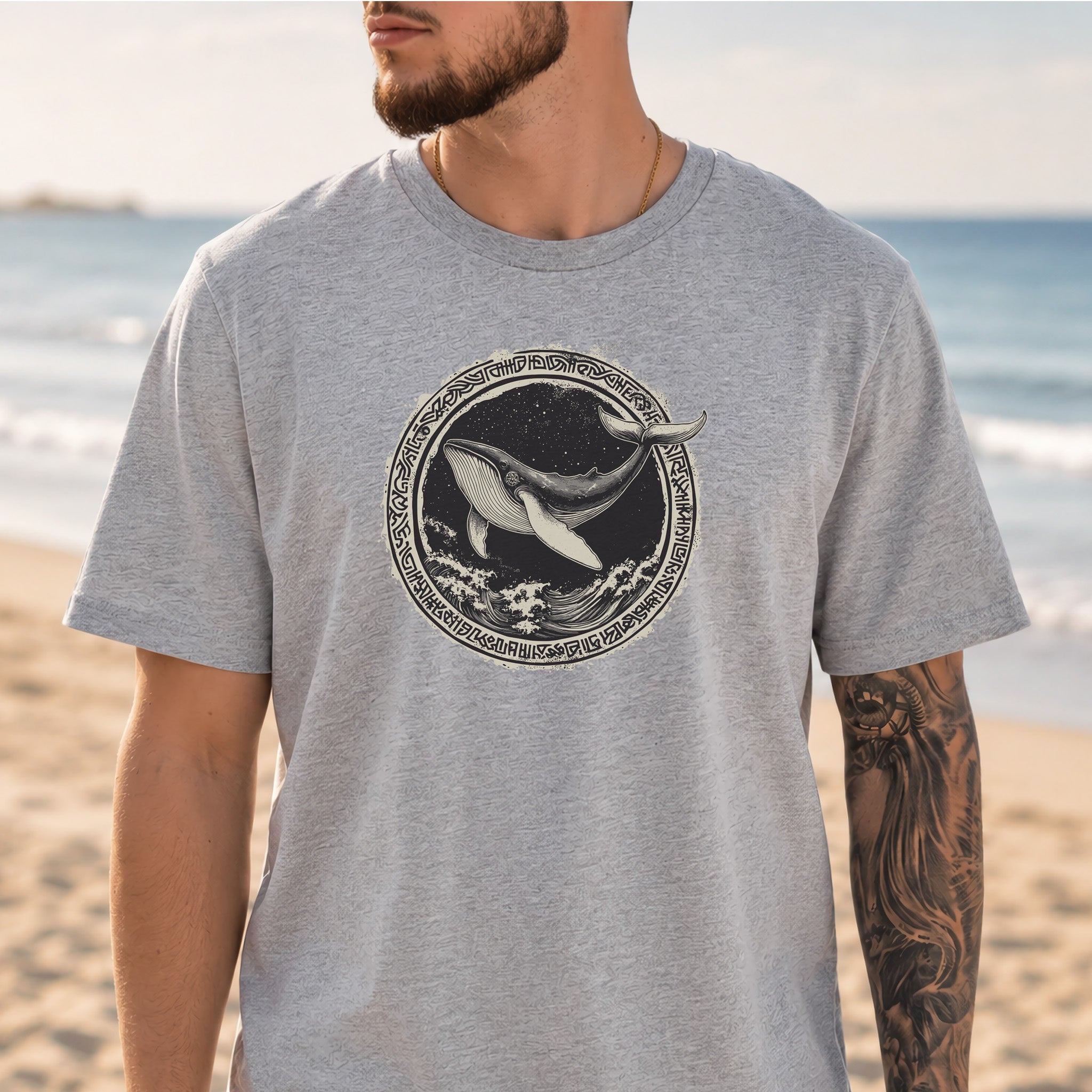 Nautical Legend: Grungy Whale & Celtic Design T-Shirt