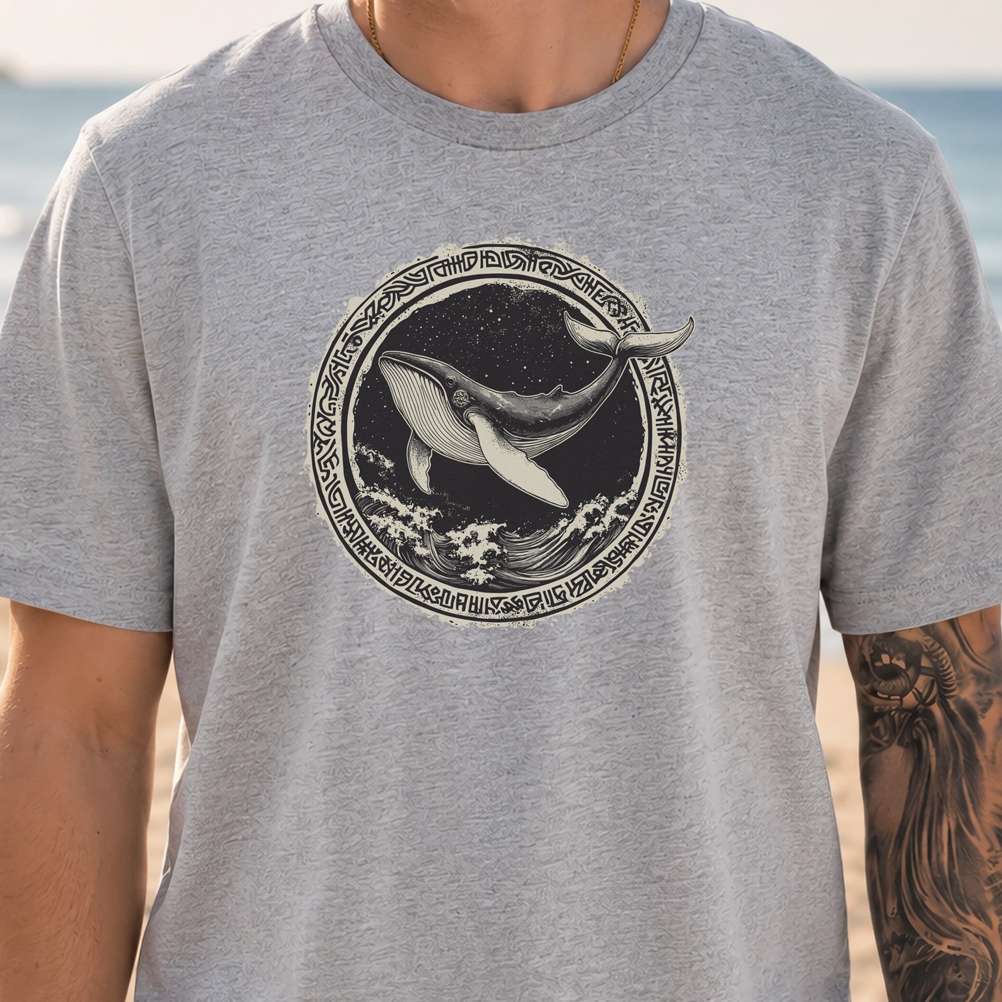 Nautical Legend: Grungy Whale & Celtic Design T-Shirt