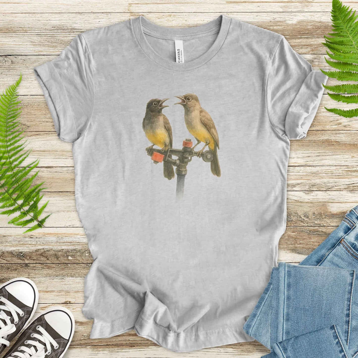 Funny Birds on Sprinkler T-Shirt – Cute Bird Lover Gift for Nature Nerds & Birdwatchers