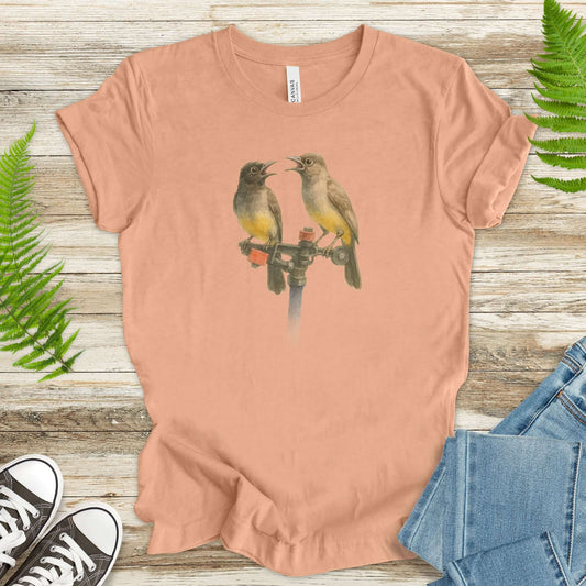 Funny Birds on Sprinkler T-Shirt – Cute Bird Lover Gift for Nature Nerds & Birdwatchers