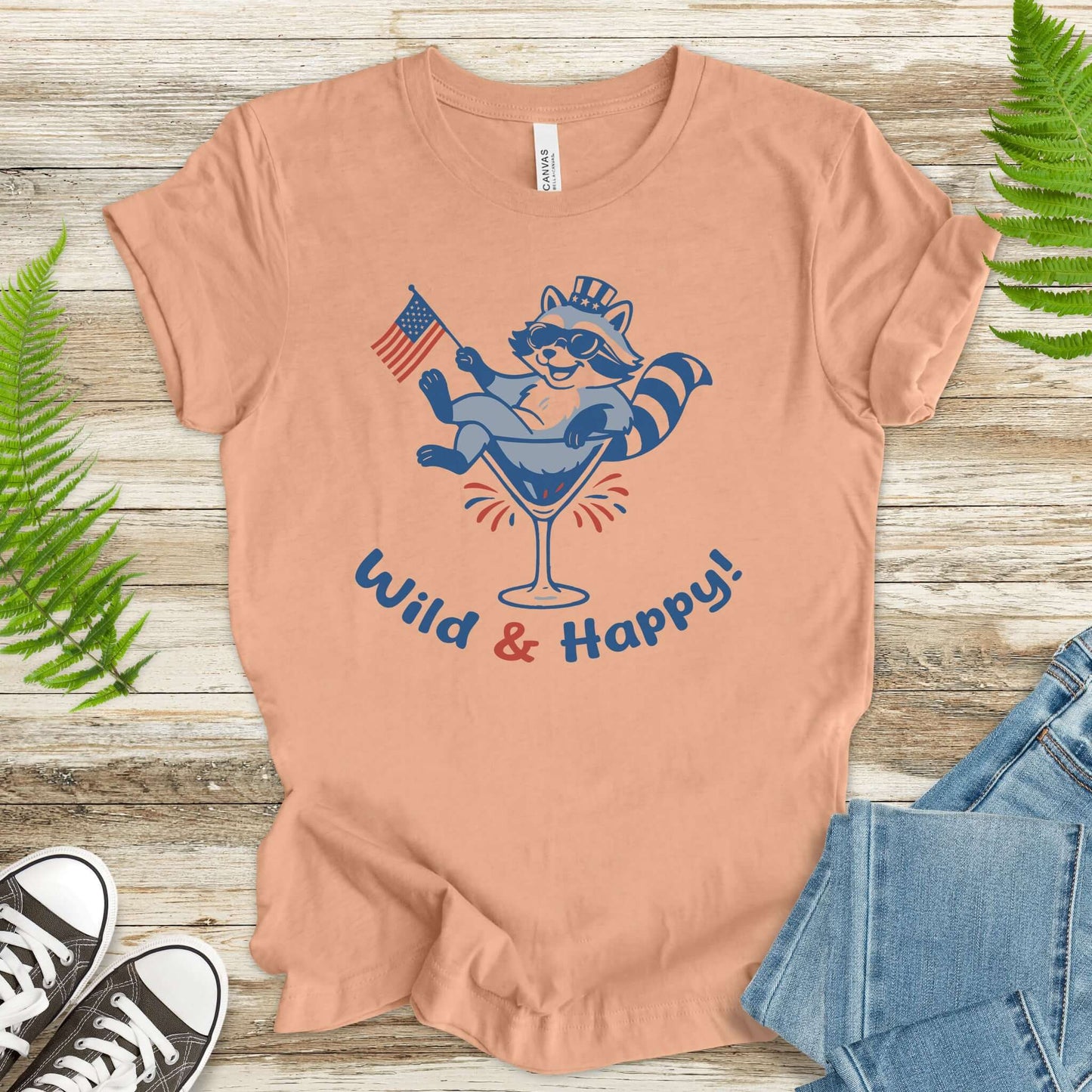 Wild & Happy Raccoon 4th of July T-Shirt – Funny Patriotic Animal Party Tee