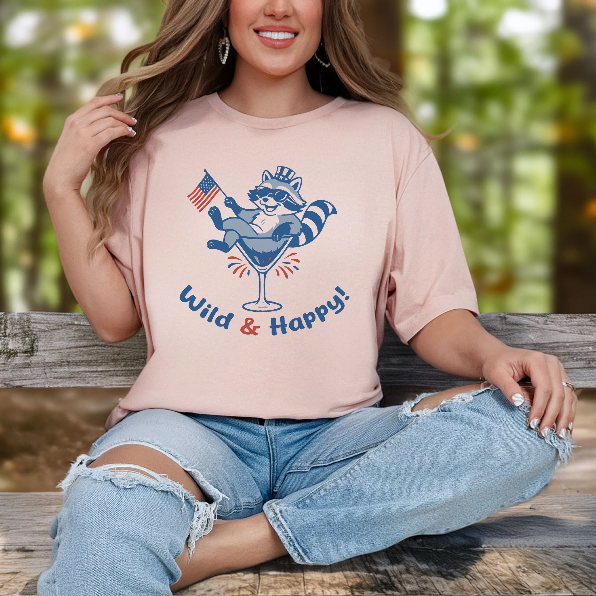 Wild & Happy Raccoon 4th of July T-Shirt – Funny Patriotic Animal Party Tee