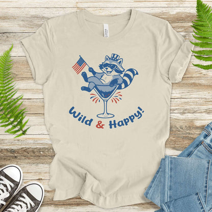 Wild & Happy Raccoon 4th of July T-Shirt – Funny Patriotic Animal Party Tee
