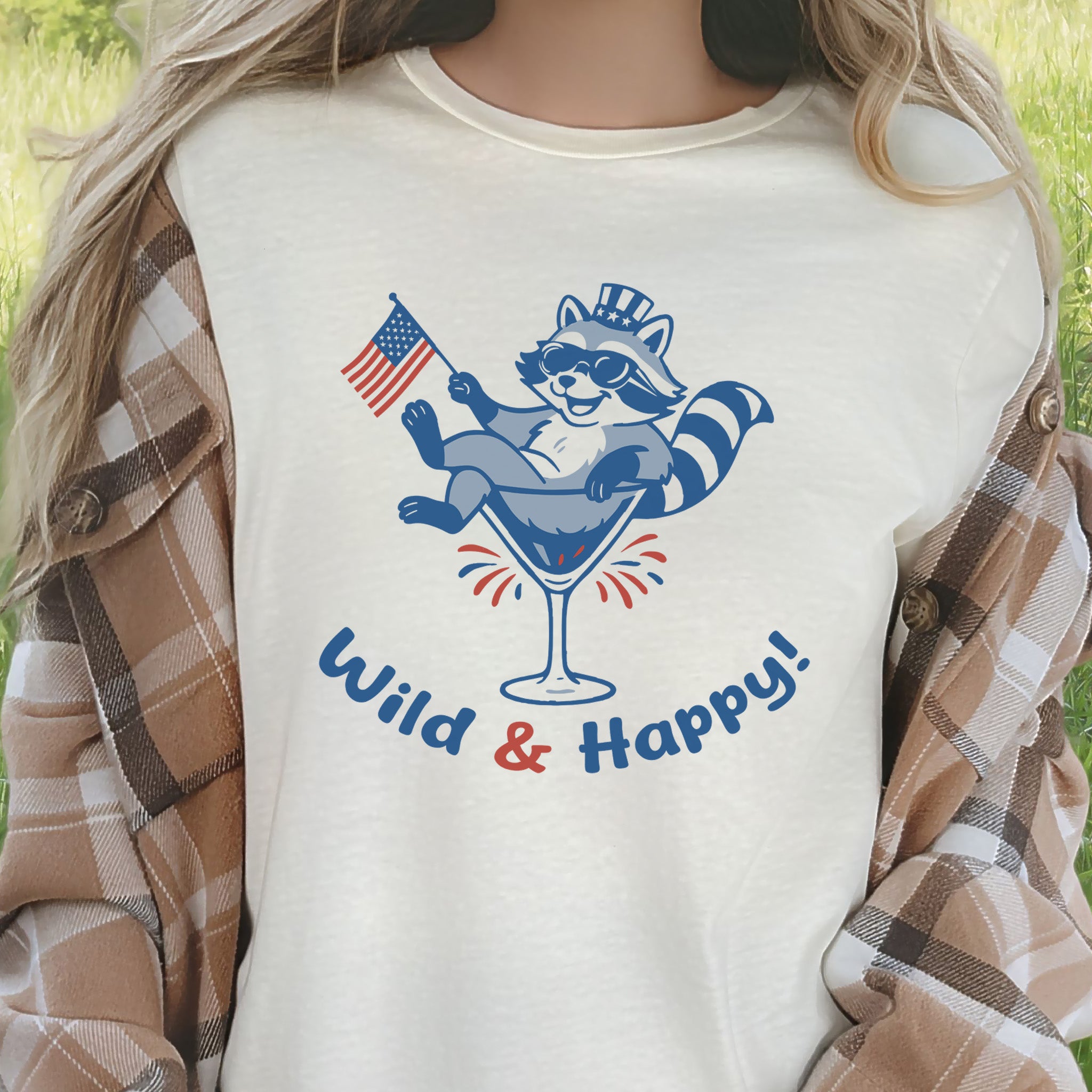 Wild & Happy Raccoon 4th of July T-Shirt – Funny Patriotic Animal Party Tee