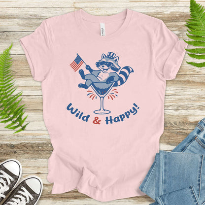 Wild & Happy Raccoon 4th of July T-Shirt – Funny Patriotic Animal Party Tee