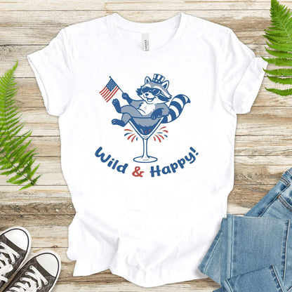 Wild & Happy Raccoon 4th of July T-Shirt – Funny Patriotic Animal Party Tee