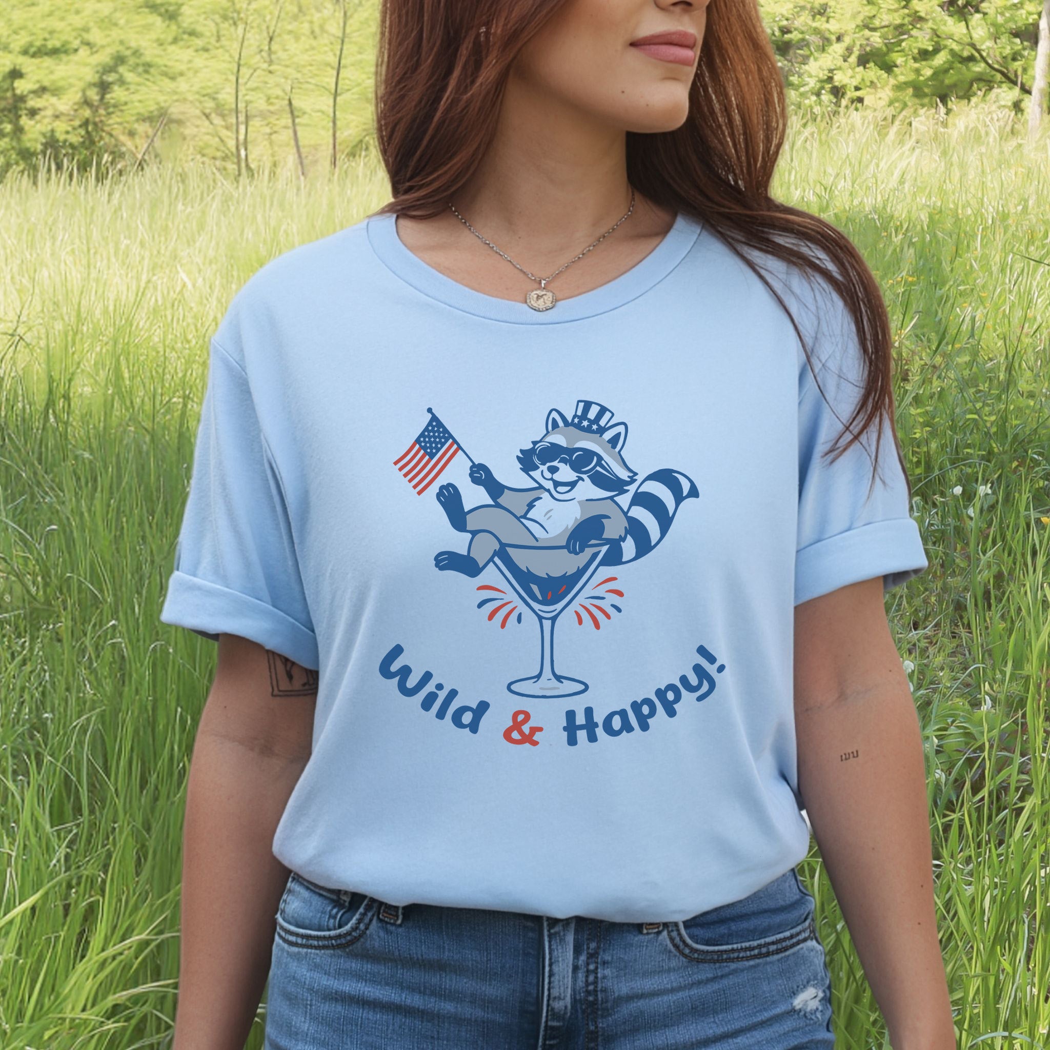 Wild & Happy Raccoon 4th of July T-Shirt – Funny Patriotic Animal Party Tee
