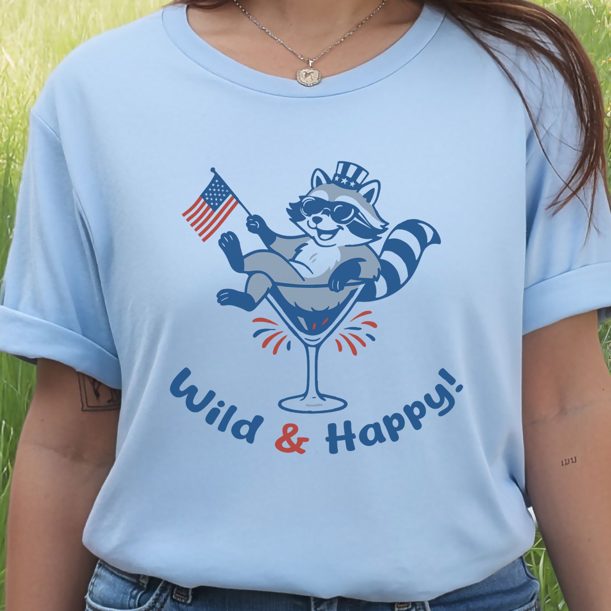 Wild & Happy Raccoon 4th of July T-Shirt – Funny Patriotic Animal Party Tee