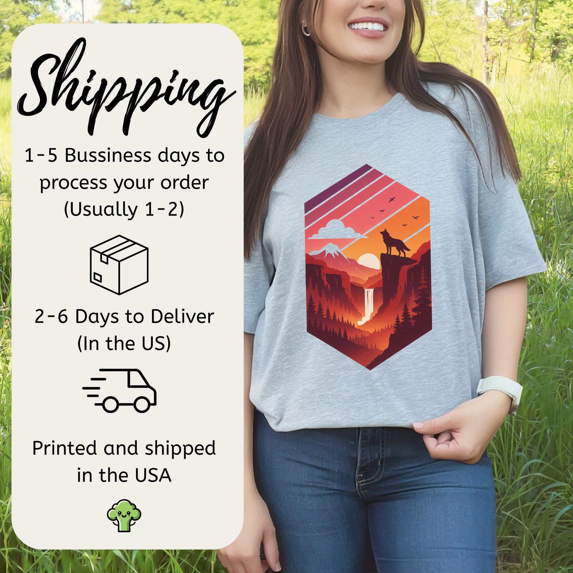 Wolf Sunset T-Shirt – Retro Mountain Wilderness Spirit Tee