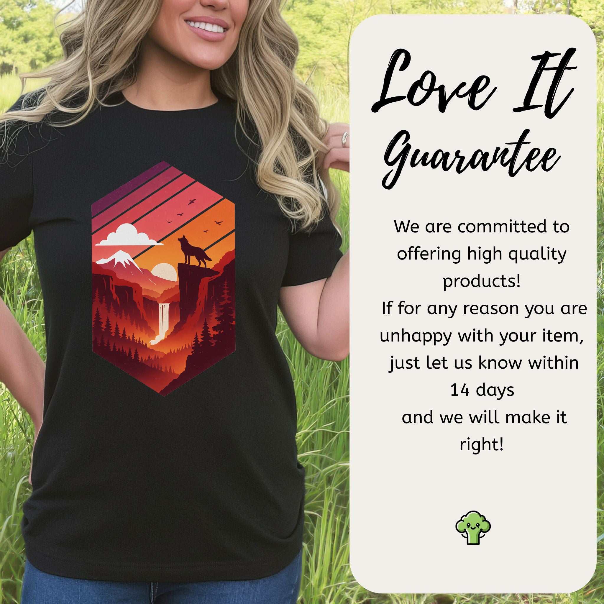 Wolf Sunset T-Shirt – Retro Mountain Wilderness Spirit Tee