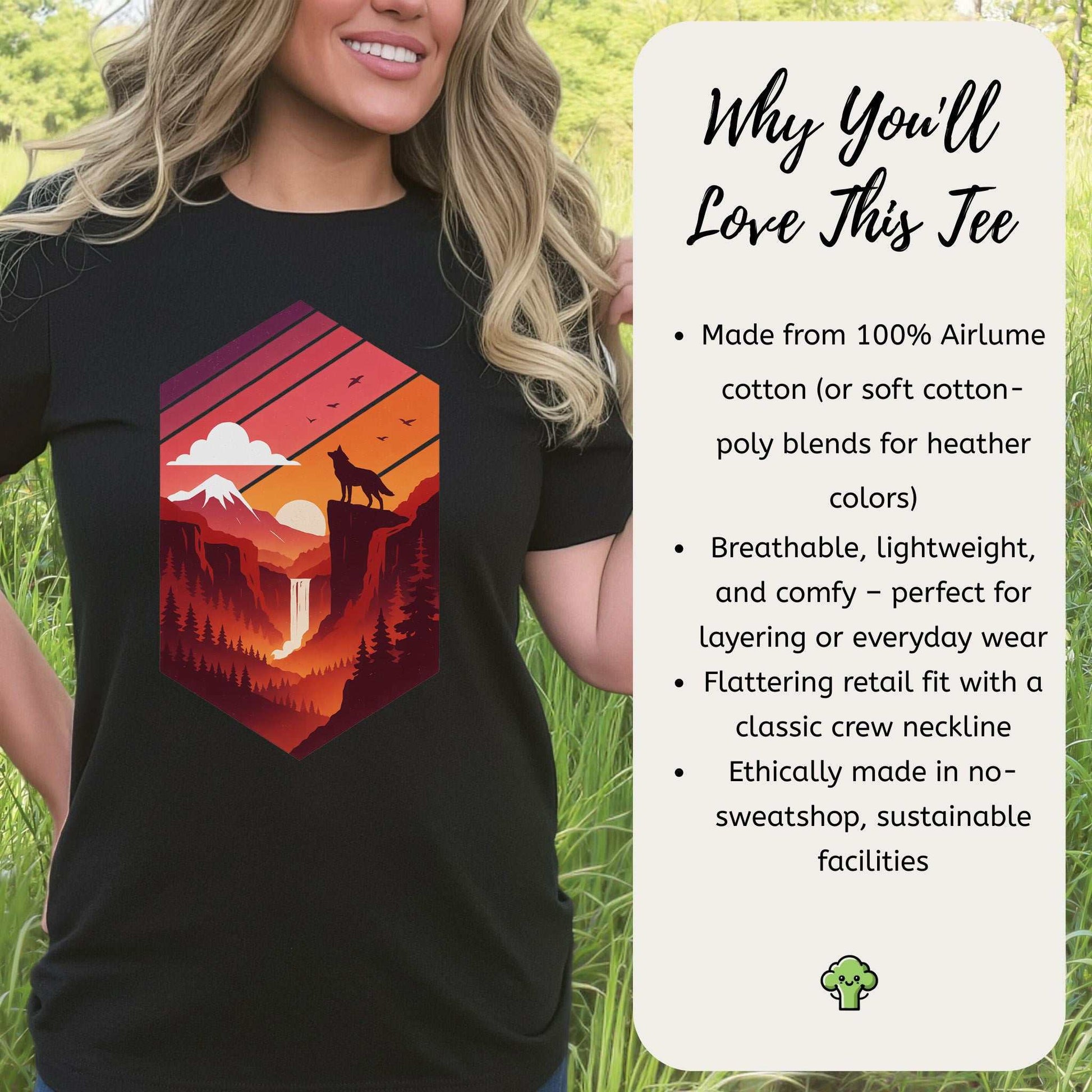 Wolf Sunset T-Shirt – Retro Mountain Wilderness Spirit Tee