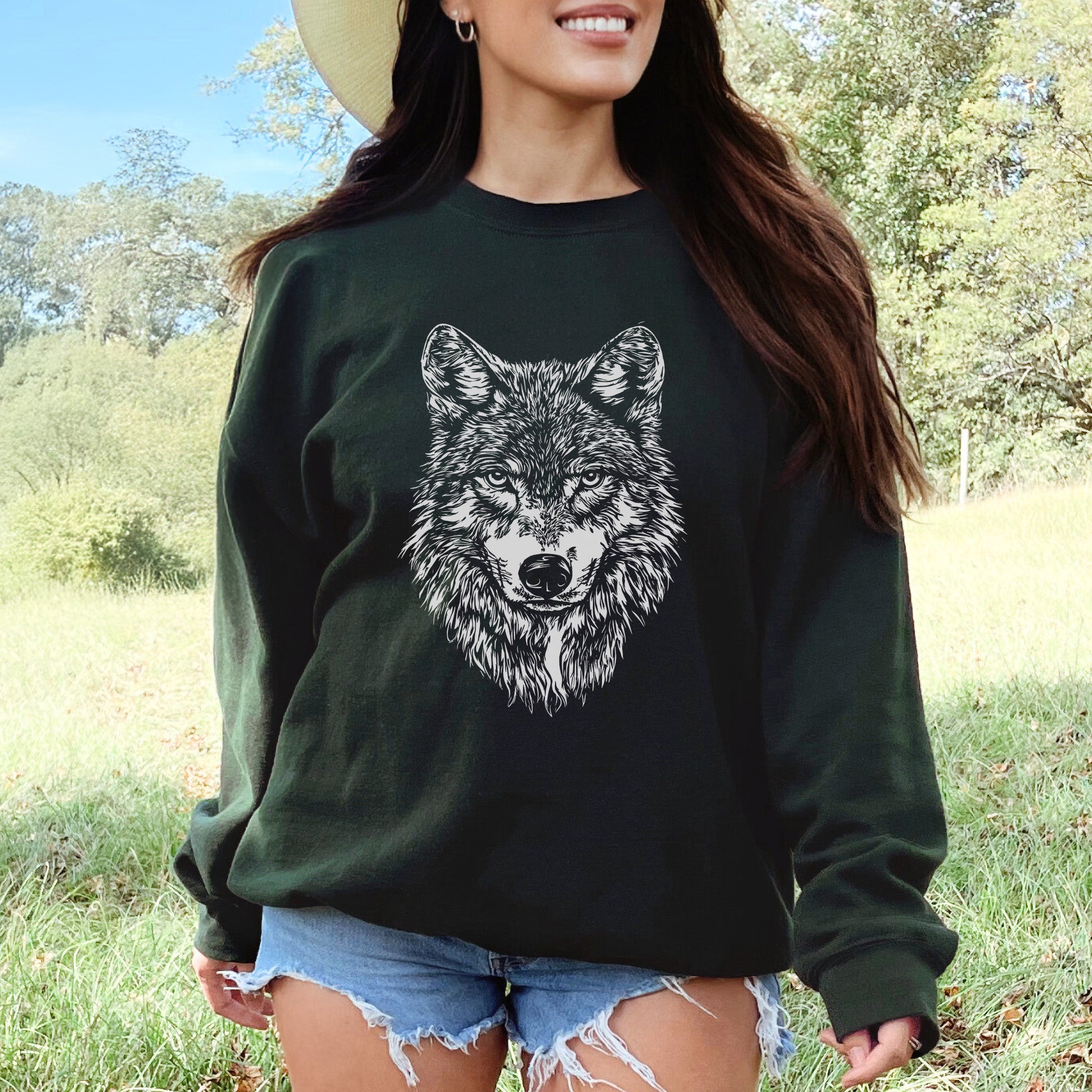 Wild Spirit Wolf Sweatshirt – Mystical Nature Graphic for Wolf Lovers