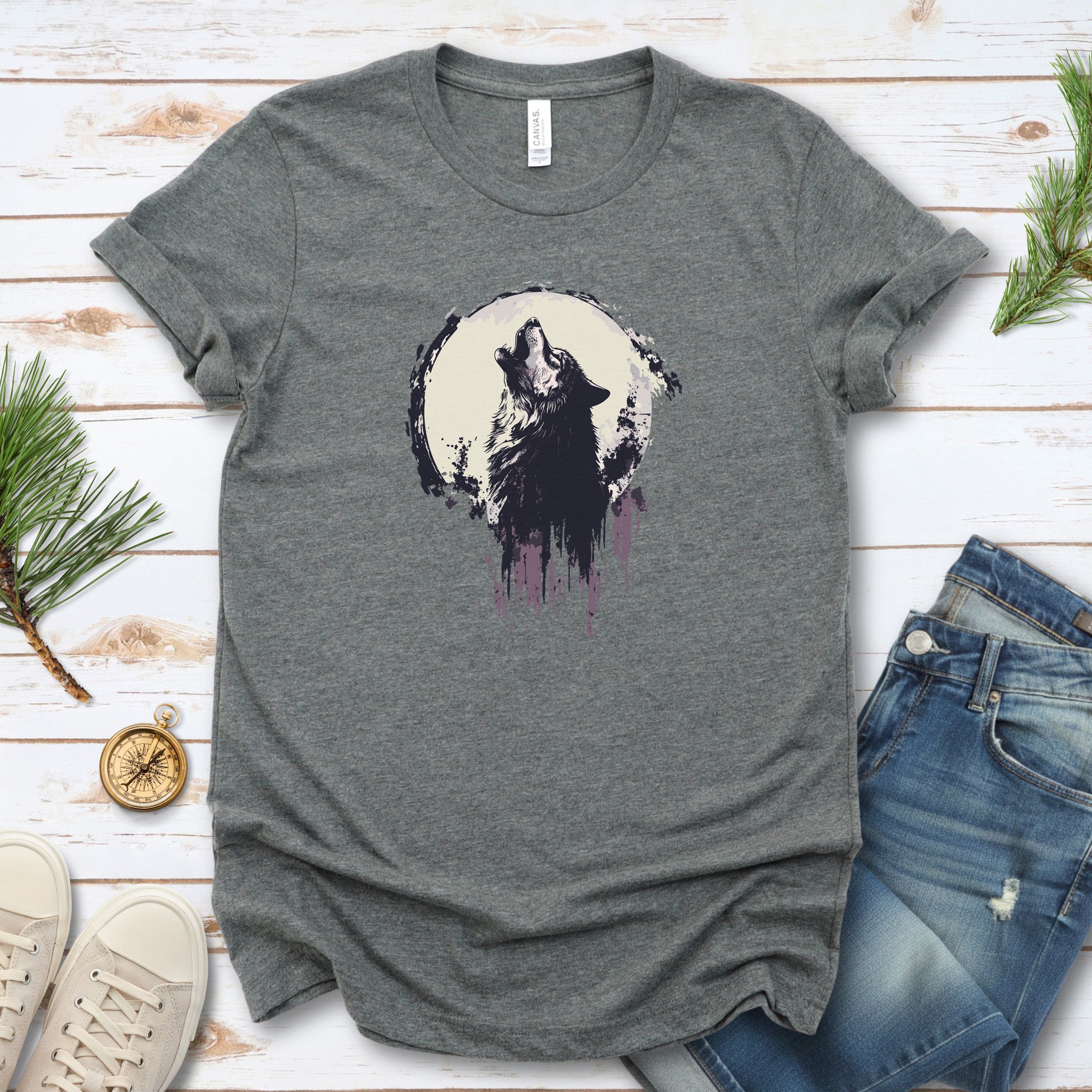 Howling Wolf and Moon T-Shirt – Adventurous Design