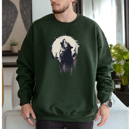 Howling Wolf & Moon Sweatshirt – Wild Spirit Under the Night Sky